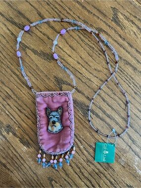 Schnauzer Beaded Velvet Pink Dog Amulet Bag